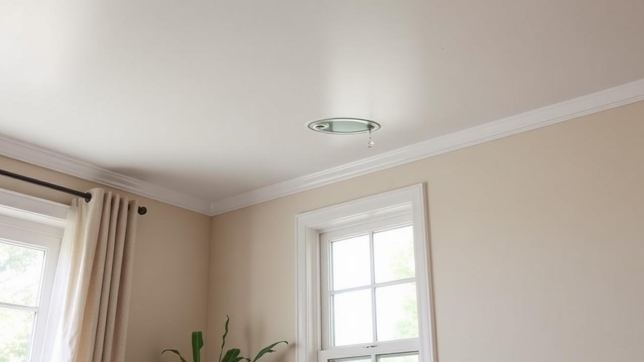 Small fresh water stain on an interior ceiling corner after a rainstorm